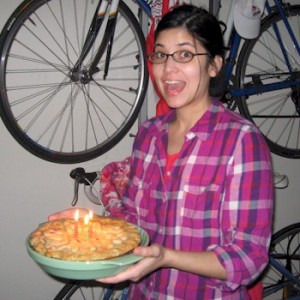 Katie Wibking with a "birthday pie" for her husband.